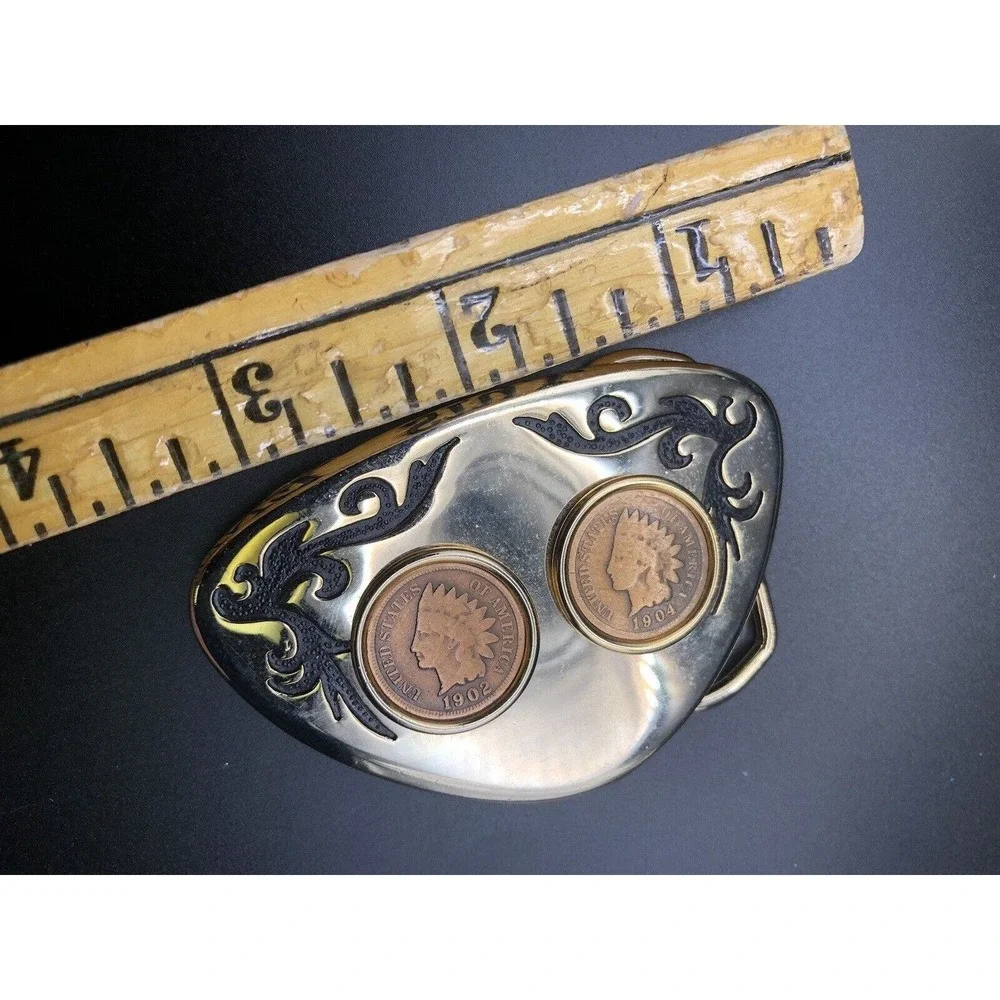 Indian Head Cent Coins 1902 And 1904‎ Vintage Western Belt Buckle Antique Coins